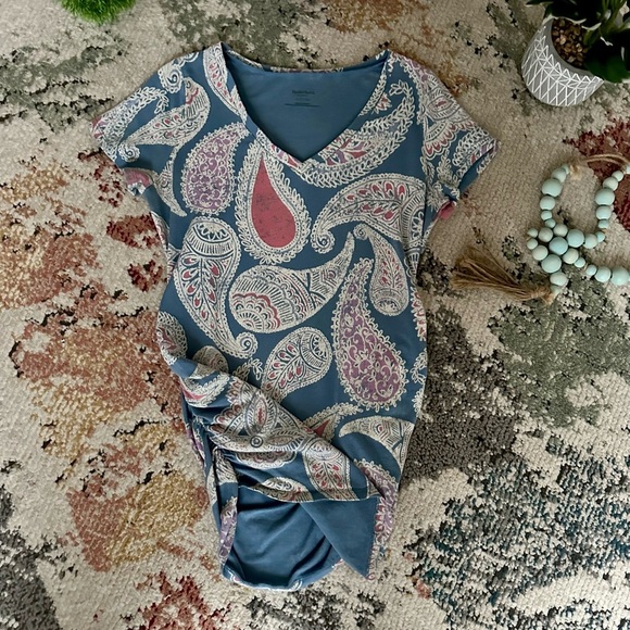 Y2K Motherhood Maternity Women’s Paisley Print V-Neck Top Size Maternity Small - Picture 1 of 13